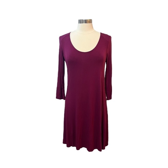 Garnet Hill Size S Scoop Neck Jersey Knit Trapeze Dress 3/4 Sleeve Small S - Picture 2 of 9